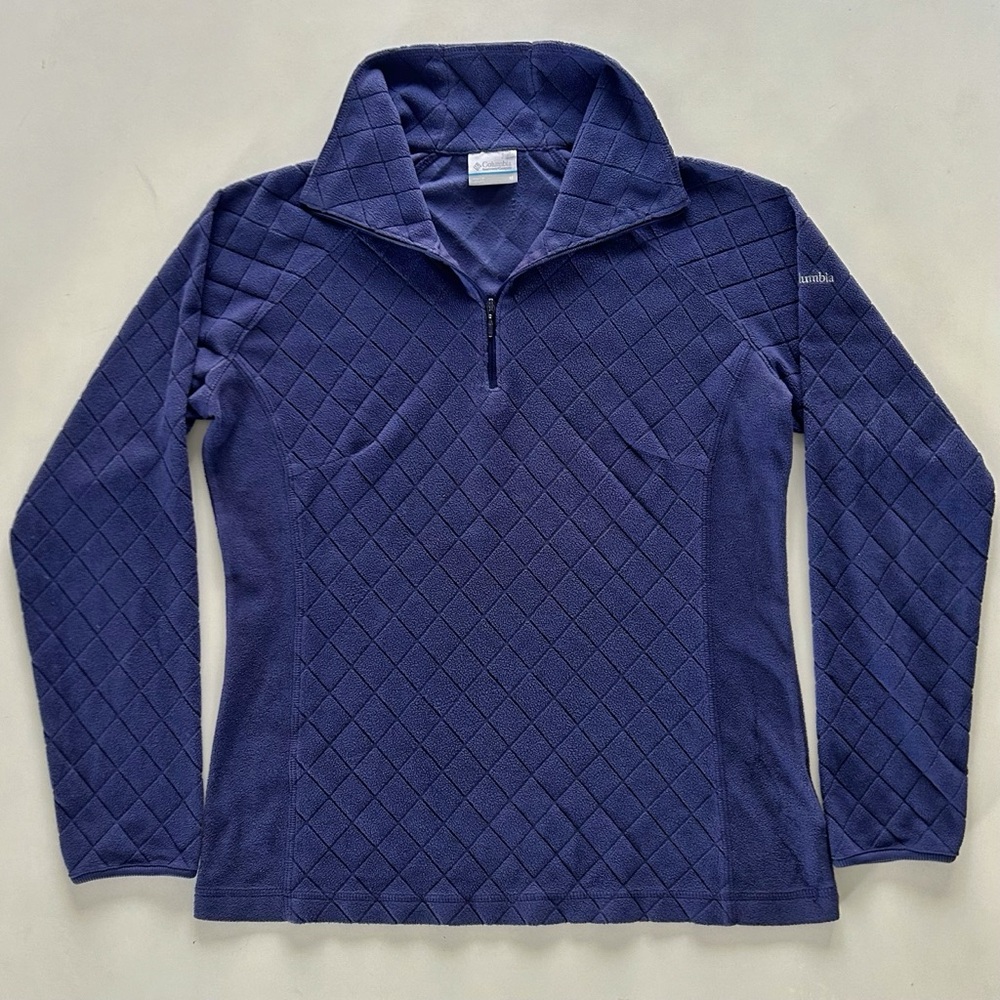 Columbia Blue Diamond Quilted Quarter Zip Fleece Pullover Size M fall/winter